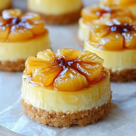 Mini Pineapple Upside Down Cheesecakes - recipeshub Cool Whip And Pudding, Pineapple Upside Down Cheesecake, Upside Down Cheesecake, Pudding Frosting, Cheesecake Recipes Philadelphia, Pineapple Cheesecake, Cheescake Recipe, Classic Cheesecake, Dessert Toppings