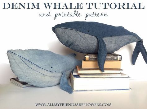 Denim whale tutorial- doorstop Denim Whale, Whale Stuffed Animal, Whale Pattern, Diy Upcycle, A Whale, Upcycle Jeans, Denim Crafts, Old Jeans, Blue Whale