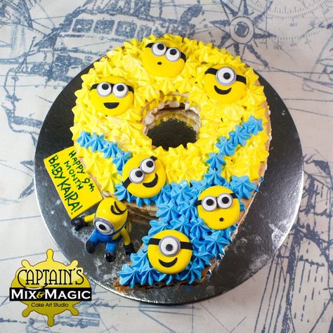 Minion Sugar Cookie Number 9. Sing the Minion Banana song on your 9th milestone celebration and party with these happy characters. It is like Kevin, Big, and their colleagues are swimming in a sugar cookie pool! Three layers of vanilla cookies custom cut to an equivalent of 8″ diameter size filled with Crusting Swiss Meringue Frosting. The cookie cake is your best minion bet yet. Minion Number Cake, Number 9 Cake, Minions Banana Song, Swiss Meringue Frosting, Banana Song, 9 Cake, Meringue Frosting, Minion Characters, Minion Banana