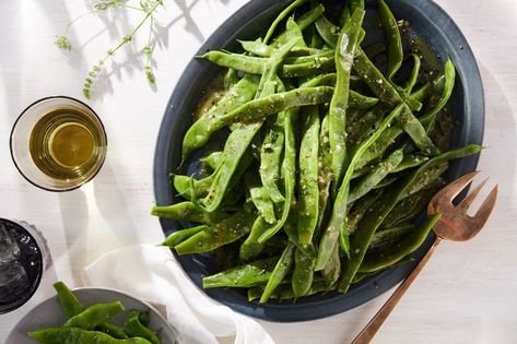 Flat Beans with Mustard Thyme Vinaigrette recipe | Epicurious.com Flat Beans Recipe, Romano Beans, Thyme Vinaigrette, Flat Beans, Garlicky Green Beans, Best Thanksgiving Side Dishes, Recipe Photo, Bean Recipe, Vinaigrette Recipe