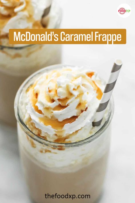 This McDonald's caramel frappe is a perfect cold way to enjoy your coffee. Top your coffee drink with whipped cream, and you are good to drink. Reach out to our website to try the recipe. #mcdonaldscaramelfrapperecipe #mcdonaldscaramelfrappe #mcdonaldscaramelfrappecopycat Copycat Caramel Frappuccino, Frappuccino Recipe Starbucks, Caramel Frappuccino Recipe, Mcdonalds Caramel Frappe, Caramel Frappe Recipe, Caramel Food, Starbucks Caramel Frappuccino, Starbucks Frappuccino Recipe, Caramel Frappe