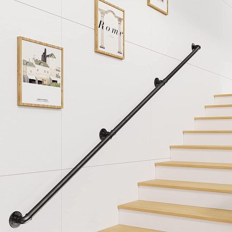 Aolloa 6.6FT Stair Handrail Hand Railing for Stairs, Wall Mount Stair Railing Iron Staircase Banisters for Indoor Outdoor Stairs, Black : Amazon.ca: Tools & Home Improvement Indoor Stairs, Hand Railing, Pipe Railing, Outdoor Fencing, Staircase Handrail, Iron Staircase, Metal Railings, Stair Handrail, Outdoor Stairs