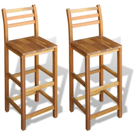 vidaXL 2 pcs Wooden Bar Stools Chair with Footrest Backrest Breakfast Pub Kitchen Cafes: Amazon.co.uk: Kitchen & Home Kitchen High Chairs, Kitchen Breakfast Bar Stools, Rustic Bar Stools, Outdoor Kitchen Bars, Breakfast Bar Stools, Pub Chairs, Wood Counter Stools, Cafe Furniture, Rustic Bar