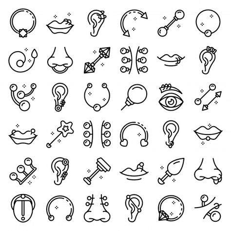 Piercing icons set, outline style Premiu... | Premium Vector #Freepik #vector #heart Piercing Background, Piercing Logo, Piercing Drawing, Icon Tattoo, Logo Outline, Circle Line, Line Fashion, Face Piercings, Piercing Studio