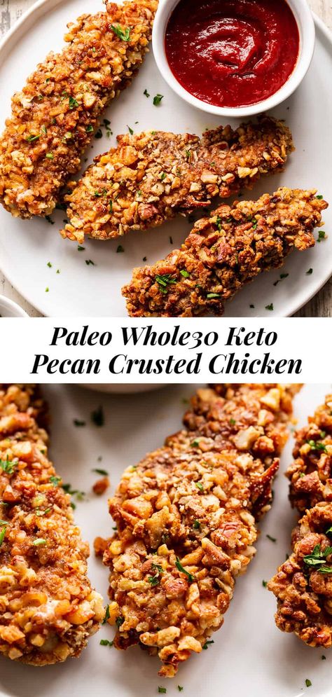 Paleo Running Mama Recipes, Amanda Nighbert, Pecan Crusted Chicken, Crusted Chicken Tenders, Breaded Chicken Cutlets, Whole 30 Meal Plan, Sweet Potato Fries Baked, Pecan Chicken, Whole30 Keto