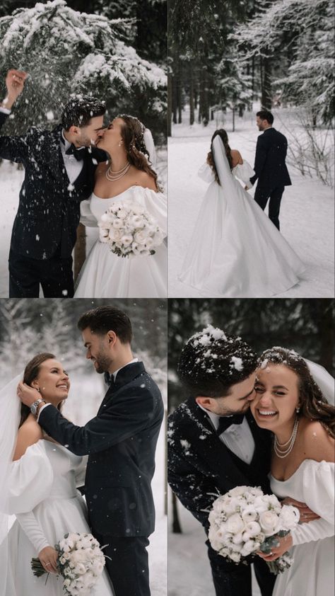 Winter Wedding Cover Up, Wedding In Canada, Winter Evening Wedding, Winter Wedding Photography Outdoor, Winter Bridal Photoshoot, Winter Wedding Party Photos, Christmas Wedding Photo Ideas, Wedding Snow Pictures, Wedding Photography Winter