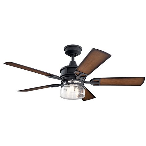 Lyndon™ Patio LED 3000K 52" Fan Distressed Black Patio Fan, 52 Inch Ceiling Fan, Ceiling Fan Light Kit, Black Ceiling Fan, Colored Ceiling, Bedroom Renovation, Kichler Lighting, Outdoor Ceiling, Nautical Style