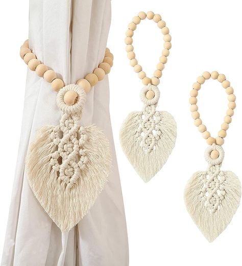 2 Pcs Cotton Boho Curtain Tiebacks, Natural Hand Woven Window Curtain Tiebacks, Christmas Decorative Tassel Curtain Drapery Holdbacks Cortina Boho, Rope Tie Backs, Leaf Macrame, Rideaux Boho, Drapery Holdbacks, Cortinas Boho, Macrame Tassel, Handmade Curtains, Leaf Curtains