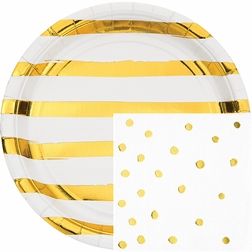 White And Gold Party, Gold Tablecloth, Foil Dinners, Tissue Napkins, Plates White, Red Tablecloth, Wedding Party Supplies, Retirement Party, Gold Party