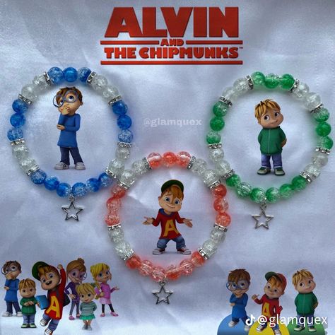 Trio Bracelet Ideas Beads, Alvin And The Chipmunks Bracelet, Bracelets For Trios, Matching Bracelets Characters, 3 Matching Bracelets, Group Bracelets Ideas, Matching Trio Bracelets, Bracelet Ideas Characters, Trio Matching Bracelets