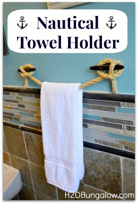 You can't go wrong with a DIY nautical towel holder in a coastal bathroom. A few supplies and simple knot instructions to be sure your towel bar is sturdy Nautical Towel Holder, Bad Diy, Diy Nautical, Koti Diy, Deco Marine, Nautical Diy, Nautical Bathrooms, Coastal Bathrooms, Nautical Rope