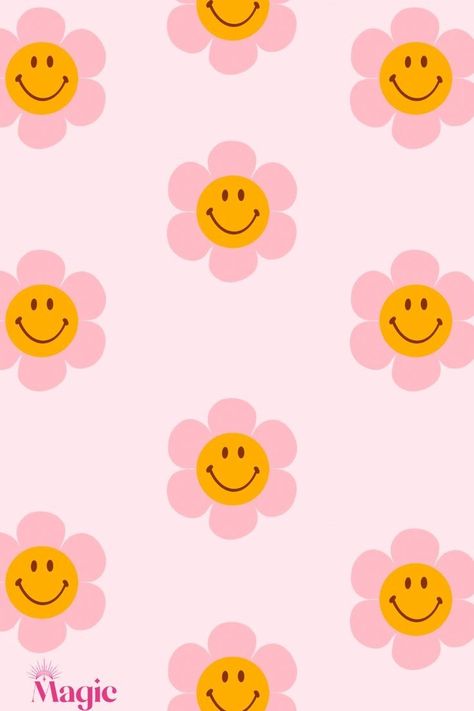 Smiley Flower Wallpaper, Smiling Flower Wallpaper, Flower Smiley Face Wallpaper, Smiley Face Wallpaper, Flower Smiley Face, Preppy Aesthetic Wallpaper, Flower Smiley, Smiley Flower, Face Wallpaper