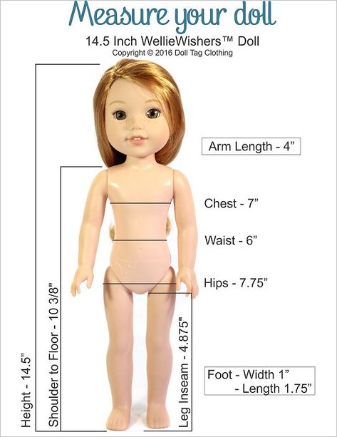 14.5 inch WellieWishers doll measurements by Doll Tag Clothing Disney Toddler Dolls, Reflective Eyes, Doll Measurements, American Girl Wellie Wishers, American Girl Doll Diy, Sister Dolls, Wellie Wishers Dolls, Betsy Mccall, Disney Toddler