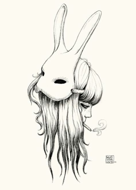 Girl with bunny mask tattoo Images Pop Art, Bunny Mask, Desenho Tattoo, A Bunny, A Drawing, Body Art Tattoos, Dark Art, Drawing Inspiration, Drawing Sketches