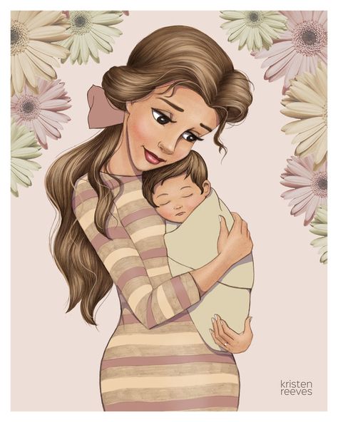 Disney Princesses Become New Moms In Sweet Series Of Drawings Disney Princesses, New Moms, Disney, Flowers