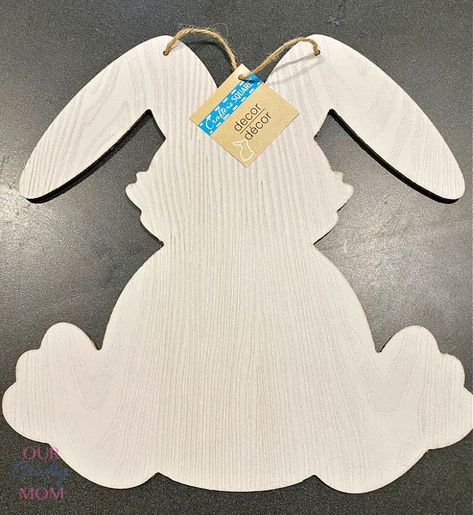 I spotted this wooden Easter bunny at Dollar Tree and knew I could make it my own. A little buffalo check and a few simple details were all it needed! #ourcraftymom #woodeneasterbunny #dollarstorecrafts #buffalocheckstencil #eastercrafts Diy Bunny Crafts, Bunny Projects, Easter Crafts Dollar Store, Wooden Easter Bunny, Easter Bunny Cards, Railing Designs, Diy Bunny, Decoupage Wood, Stair Railing Design