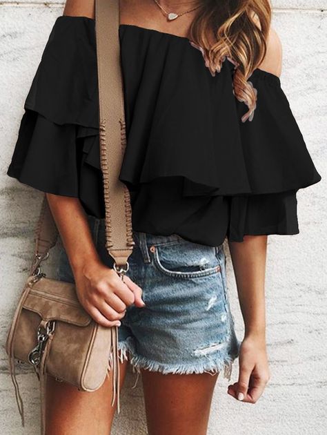 Flounce Off Shoulder Tunic Blouse #Ad , #Ad, #Shoulder, #Flounce, #Blouse, #Tunic Cold Shoulder Top Outfit, Work Casual Plus Size, Dress Top Styles, Wedding Dress Top Styles, Blouses Outfit, Shoulder Tops Outfit, Off The Shoulder Top Outfit, Wedding Dress Top, Body Mousse