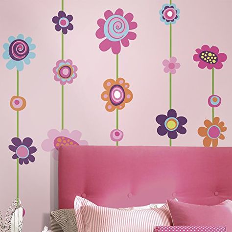 RoomMates Repositionable Childrens Wall Stickers - Flower Stripe RoomMates http://www.amazon.co.uk/dp/B0052FUNTG/ref=cm_sw_r_pi_dp_GBlWub1W2TYJ7 Butterfly Bedroom, Stripe Wall, Wall Appliques, Striped Walls, Flower Wall Decals, Giant Flowers, Kids Wall Decals, Wall Deco, Baby Bed