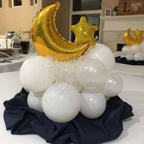 Balloon Centerpieces | Simi Valley, Thousand Oaks, Moorpark, CA | Party Blitz Crescent Moon Centerpiece, Centerpiece Balloon, Moon Balloon, Starry Night Painting, Popular Paint Colors, Balloon Ideas, Simi Valley, Balloon Centerpieces, Custom Balloons