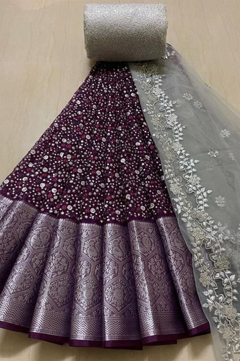 bridal lehenga wine colour : This Stunning six-yard beauty is a serene organza lehenga choli that is skillfully made with All Over Work. We have poured all the love into careful Weaved the hand sequin work on saree wine colour bridal lehenga kanchi organza half sarees for is paired with matching Blouse and Dupatta. Wine Colour Lehenga, Khatli Work, Combination Dresses, Wine Colour, Half Sarees, Organza Lehenga, Lehenga Online, Indo Western Dress, Indian Bridal Dress