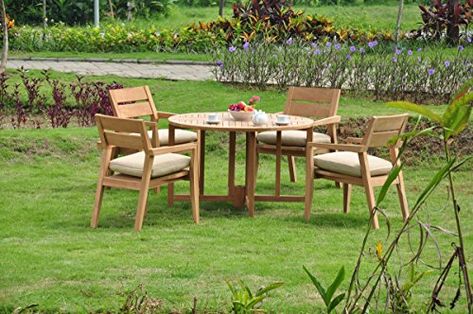 New 5 Pc Luxurious GradeA Teak Dining Set  48 Round Butterfly Table And 4 Stacking Vellore Arm Chairs WHDSVL3 -- You can find more details by visiting the image link. (This is an affiliate link) #PatioFurnitureandAccessories Butterfly Table, Outdoor Patio Table, Butterfly Fashion, Teak Outdoor Furniture, Patio Bar, Teak Outdoor, Teak Furniture, Arm Chairs, Conversation Set Patio