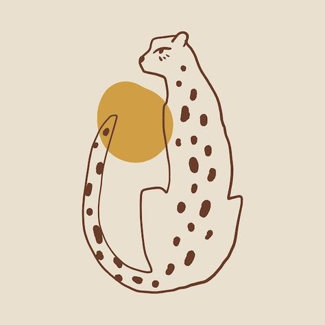 Animal Sillouttes Drawings, Minimal Animal Illustration, Animal Line Illustration, Boho Animal Art, Leopard Art Illustration, Leopard Doodle, African Illustration, Boho Vector, Leopard Illustration