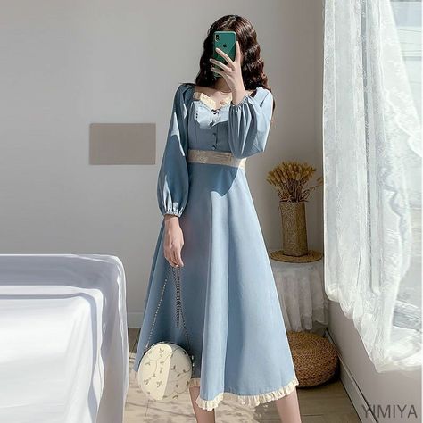 Korean Dress Design, French Romance, Fashion French, Dress Korea, Western Dress, Modesty Fashion, Korean Fashion Dress, Women Long Sleeve Dress, Easy Trendy Outfits