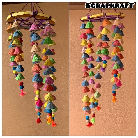 Made with egg cartons, cardboard and some yarn Creative Ideas With Egg Cartons, Uses For Egg Cartons, Crafts To Do With Egg Cartons, Egg Carton Decorations, Recycling Egg Cartons, Egg Carton Mobile, Art With Egg Cartons, Recycled Egg Carton Projects, Things To Do With Egg Cartons