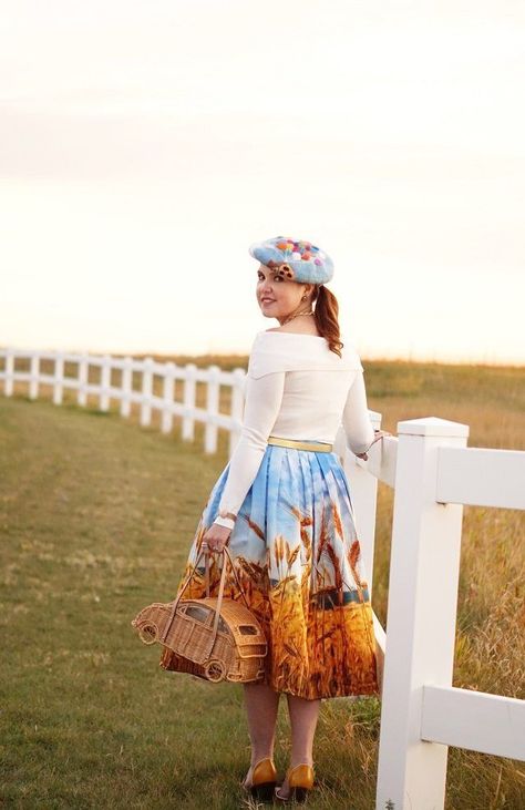 Rebecca of “Winnipeg Style” \\ Fashion extraordinaire! I love Rebecca's whimsical style (+ she has the best accessories!) #fashion #style #outfit #fashionexpert #midiskirt Whimsical Style Outfits, Golden Wheat Field, Balloon House, Fluevog Shoes, Golden Wheat, Bags Online Shopping, Whimsical Style, John Fluevog, Bags For Sale