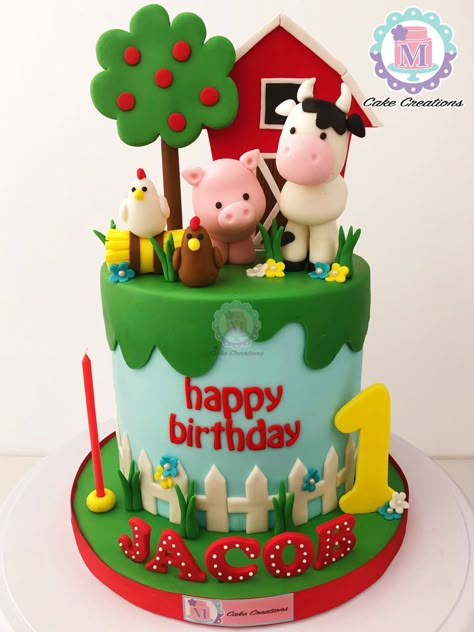 Barn farm animals fondant cake | Farm birthday cakes, Animal birthday cakes, Farm animal cakes Old Mcdonald Cake Farm Theme, Barnyard Themed Cake, Farm Cake 1st Birthday, Farm Animals Birthday Party Cake, How To Make Fondant Farm Animals, Animal Farm Cake Ideas, Farm Animal First Birthday Cake, Animal Fondant Cake, Farm Cake 2nd Birthday