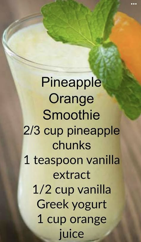 Pineapple Orange Smoothie, Healthy Juice Drinks, Fruit Smoothie Recipes Healthy, Orange Smoothie, Smoothie Recipes Healthy Breakfast, Drink Recipes Nonalcoholic, Smoothie Drink Recipes, Healthy Drinks Smoothies, Easy Smoothie Recipes