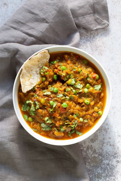 Instant Pot Baingan Bharta Recipe - Spiced Mashed Eggplant - Vegan Richa Mashed Eggplant, Baingan Bharta Recipe, Eggplant Vegan, Countertop Cooking, Vegan Eggplant Recipes, Bharta Recipe, Baingan Bharta, Guyanese Recipes, Eggplant Curry