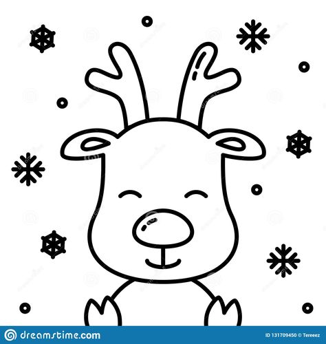 Reindeer Face Paint, Christmas Outline, Reindeer Outline, Line Drawing Images, Reindeer Drawing, Cute Christmas Reindeer, Homemade Holiday Cards, Snow Illustration, Reindeer Head