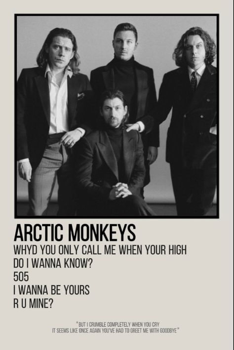 A polaroid/minimalist poster of the band Arctic Monkeys Polaroid Posters Songs Arctic Monkeys, Arctic Monkeys Band Poster, Song Posters Arctic Monkeys, Music Polaroid Posters Arctic Monkeys, Alternative Minimalist Album Covers Arctic Monkeys, Band Polaroid Posters, Album Covers Arctic Monkeys, Arctic Monkeys Minimalist Poster, Arctic Monkeys Polaroid Poster