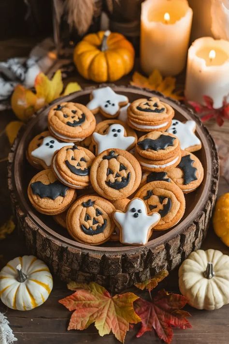 Pumpkin Spiced Halloween Cookies: A Sweet and Spooky Treat | Daisily Halloween Cookie Aesthetic, Food Fall Aesthetic, Vintage Halloween Desserts, Aesthetic Halloween Desserts, Fall Dessert Aesthetic, Pumpkin Cookies Aesthetic, Halloween Baking And Desserts, Halloween Food Photography, Pumpkin Pie Treats