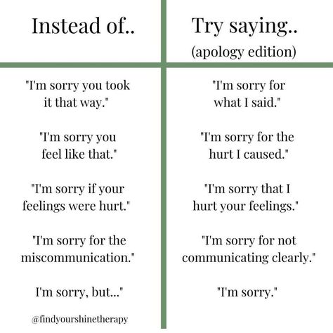 Instead Of Sorry, Real Apology, I Statements, Say Im Sorry, I Am Statements, Interesting English Words, Saying Sorry, M Sorry, Mental And Emotional Health