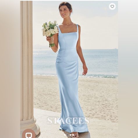 Light Blue Gown From Stacees.Com. Never Worn. Excellent Condition. Light Blue Silk Bridesmaid Dresses, Light Blue Satin Bridesmaid Dresses, Baby Blue Bridesmaid Dresses, 2026 Wedding, Light Blue Gown, Silk Bridesmaid Dresses, Light Blue Dresses, Blue Gown, Satin Bridesmaid Dresses