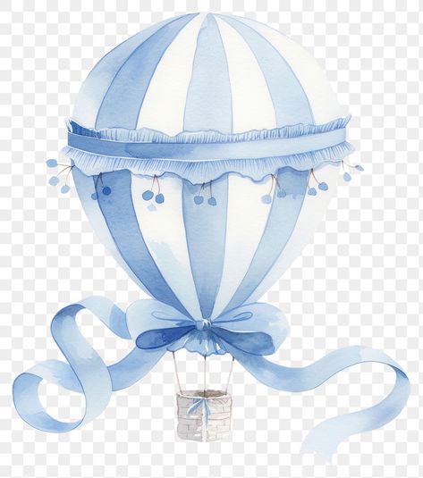 Hot Air Balloon Vintage, Watercolor Hot Air Balloon, Blue Hot Air Balloon, Balloon Png, Blue Balloon, Watercolor Fish, Png Text, Painting Vintage, Blue Balloons