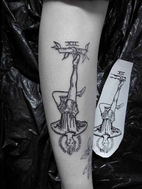 Hangman Tarot Tattoo, Tarot Card Tattoo Hanged Man, Hanging Man Tattoo, Hanged Man Tarot Tattoo, The Hanged Man Tattoo, Hanged Man Tattoo, Tarot Tattoos, Inner Wrist Tattoos, Traditional Tattoo Man