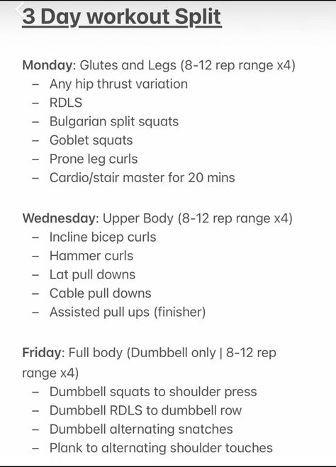 Get in shape and achieve your fitness goals with this 3 day full body workout plan. Includes exercises for every muscle group, plus tips for getting the most out of your workout. #workoutplan #fitnessgoals #workoutroutine #fullbodyworkout 2 Times A Week Gym Workout, 3 Days Split Workout Women, 3x A Week Workout Plan, Gym Workout Plan For Women 3 Days A Week, Four Day Split Workout Plans For Women, Nurse Workout Routine, Three Day Gym Workout Plan For Women, 3 Day Gym Split Women, 3 Day Strength Training For Women