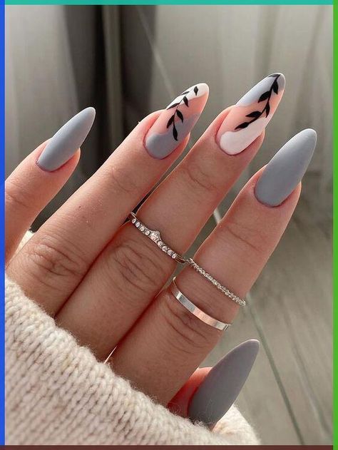 Almond Nail Art, Statement Nail, April Nails, Graduation Nails, Spring Acrylic Nails, Gray Nails, Spring Nail Art, Winter Nail Designs, Brown Nails