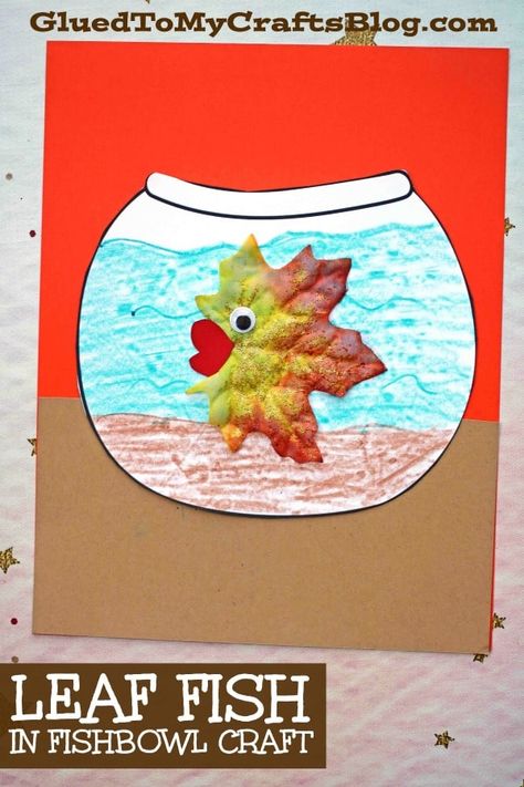 #gluedtomycraft Fall Themed Leaf Fish In Paper Fishbowl - Kid Craft Leaf Fish Craft, Fishbowl Craft, Paper Plate Fish, Fish Craft, Fish Activities, Paper Fish, Fun Halloween Crafts, Easy Fall Crafts, Fall Preschool