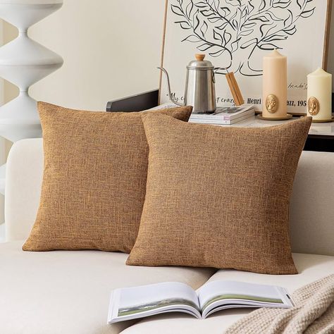 Amazon.com: Kevin Textile Decor Lined Linen Throw Pillow Cases Cushion Cover Pillow Covers for Chair, 18"x18"(2 Pack, Hazel Brown) : Home & Kitchen Brown Throw Pillow, Outdoor Set, Linen Pillow Covers, Linen Throw Pillow, Linen Throw, Sofa Couch Bed, Decorative Throw Pillow Covers, Throw Pillow Cases, Chair Covers