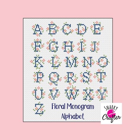 Cross Stitch Monogram Patterns, Abc Font, Alphabet Monogram, Monogram Cross Stitch, Cursive Alphabet, Cross Stitch Fonts, Cross Stitch Letters, Christmas Alphabet, Flower Alphabet