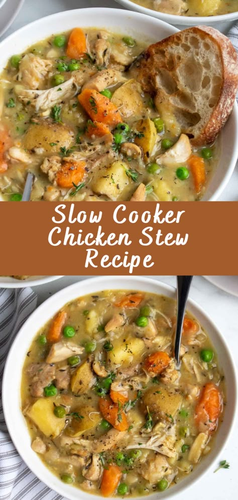 Slow Cooker Chicken Stew Recipe | Cheff Recipes Rustic Chicken Slow Cooker Stew, Yummy Stew Recipes, Slow Cook Chicken Casserole, Chicken And Potatoes Crock Pot Healthy, Hearty Dinner Recipes Crock Pot, Slow Chicken Recipes Crock Pots, Slow Cooker Chicken With Potatoes, Chicken Thigh Stew Slow Cooker, Chicken Casserole Recipes Slow Cooker