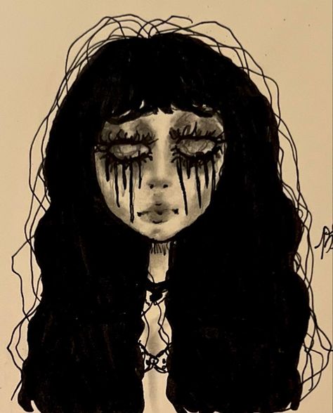 Gothic Art Style Drawing, Creepy Girl Drawing, Dark Horror Drawings, Mitski Drawing, Goth Person, Punk Painting, Goth Drawings, Weird Drawing Ideas, Alt Drawing