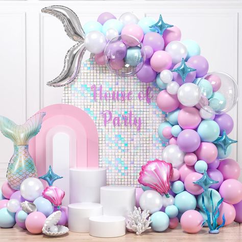 PRICES MAY VARY. PINK MERMAID BALLOON ARCH GARLAND KIT - The mermaid birthday decorations include 92 latex balloons in macaron colors, (macaron purple, macaron blue, macaron pink, pearlescent white) and 2 extra large 18" bobo balloons; 9 aluminum foil balloon includes 1 large fishtail, 2 fishtail curves, 2 scallops, 4 silver stars; 3 balloon accessories. Choose our 105pcs mermaid party decorations now to make your party a dreamy underwater world! DREAMY MACARON MERMAID DECORATIONS - Integrating Mermaid Balloon Arch, Blue Macaron, Mermaid Decorations, 3 Balloon, Bobo Balloons, Mermaid Pool Parties, Balloon Accessories, Mermaid Birthday Decorations, Boy Baby Shower Centerpieces