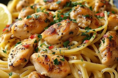 Chicken Scampi Pasta Chicken Scampi Pasta, Chicken Scampi, Scampi Pasta, Tender Chicken, Pasta Noodles, Diy Food, Diy Food Recipes, Main Dishes, Noodles