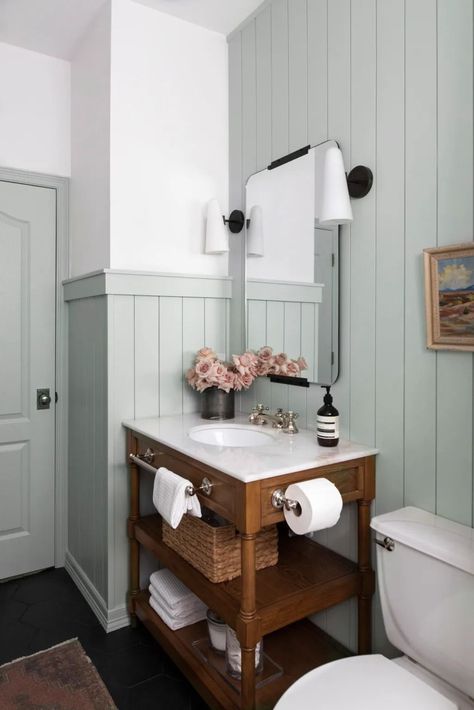 Bead Board Walls Bathroom, Half Bath Diy, Bathroom Wall Paneling Ideas, Bathroom Wall Paneling, Bathroom Planning, Wall Paneling Ideas, Bath Diy, Paneling Ideas, Cottage Style Bathrooms