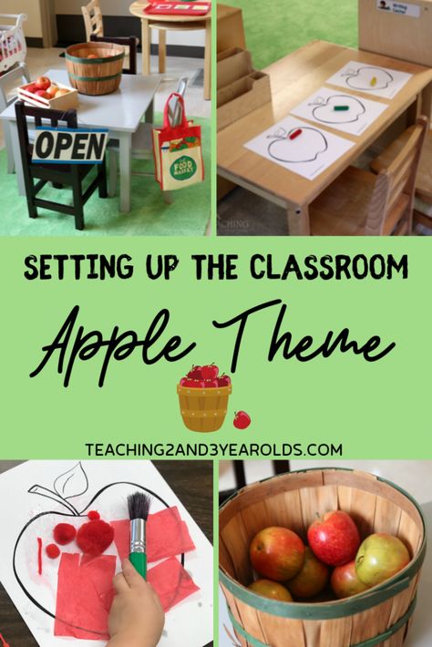 Come see how we set up our classroom for the toddler and preschool apple theme. So many fun hands-on learning activities that our students loved! #apple #fall #autumn Apple Math Preschool, Apple Theme Preschool, Prek Projects, Apple Theme Classroom, Math Apple Activities, Apple Study, Apple Theme Activities, Autumn Classroom, Preschool Apple Activities